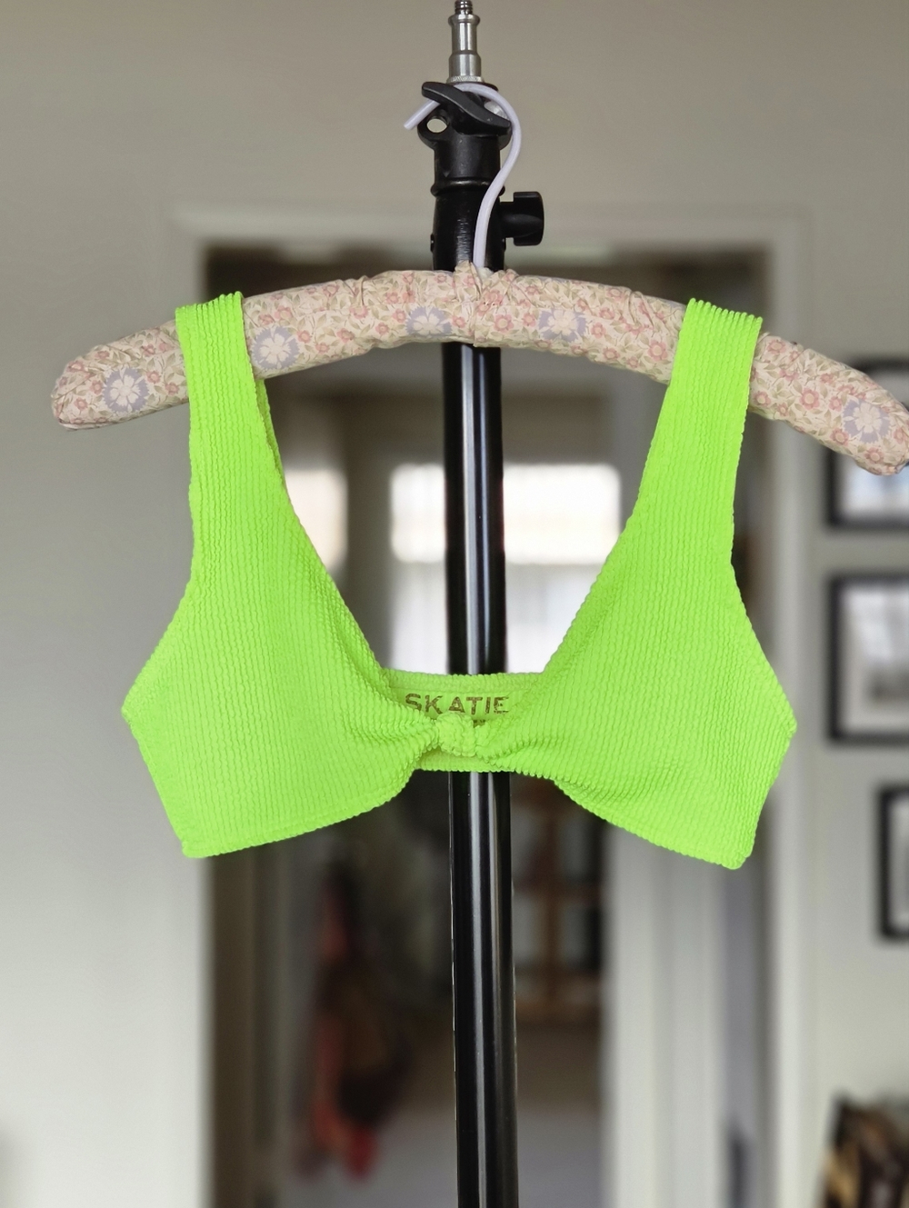 Skatie Penny Crinkle Bikini Top in Corona Neon Green